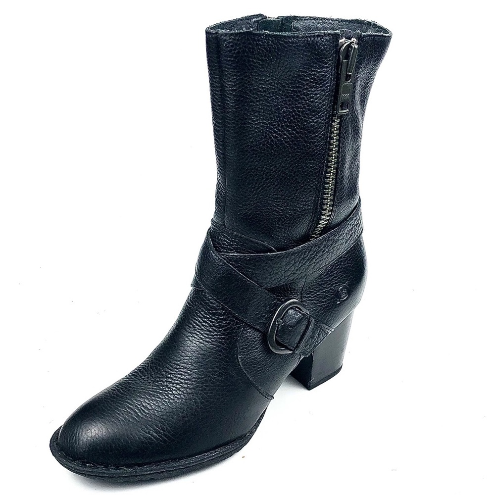 BOC Womens Black Leather Mid Calf 3” Heel Boot Sz 7.5